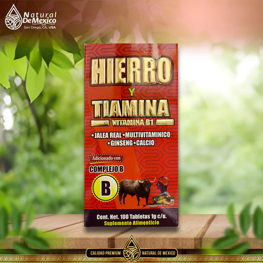 Suplemento Alimenticio Hierro y Tiamina Vitamina B1 Adicionado con Complejo B 100 Tabletas