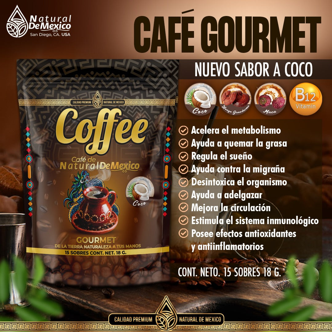 Vitaminated Coffee Cafe Vitaminado Gourmet Sabor Coco 15 Sobres de 18 gramos