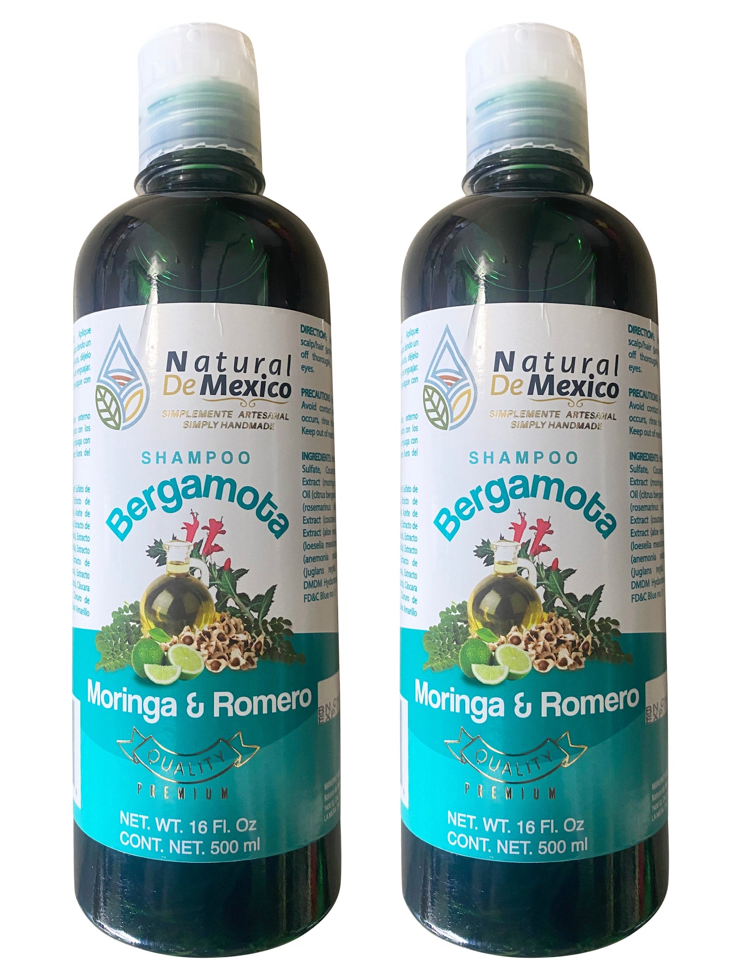 2 Pack Shampoo de Bergamota con Moringa y Romero Shampoo 16 Fl Oz Enriquecido Premium Quality