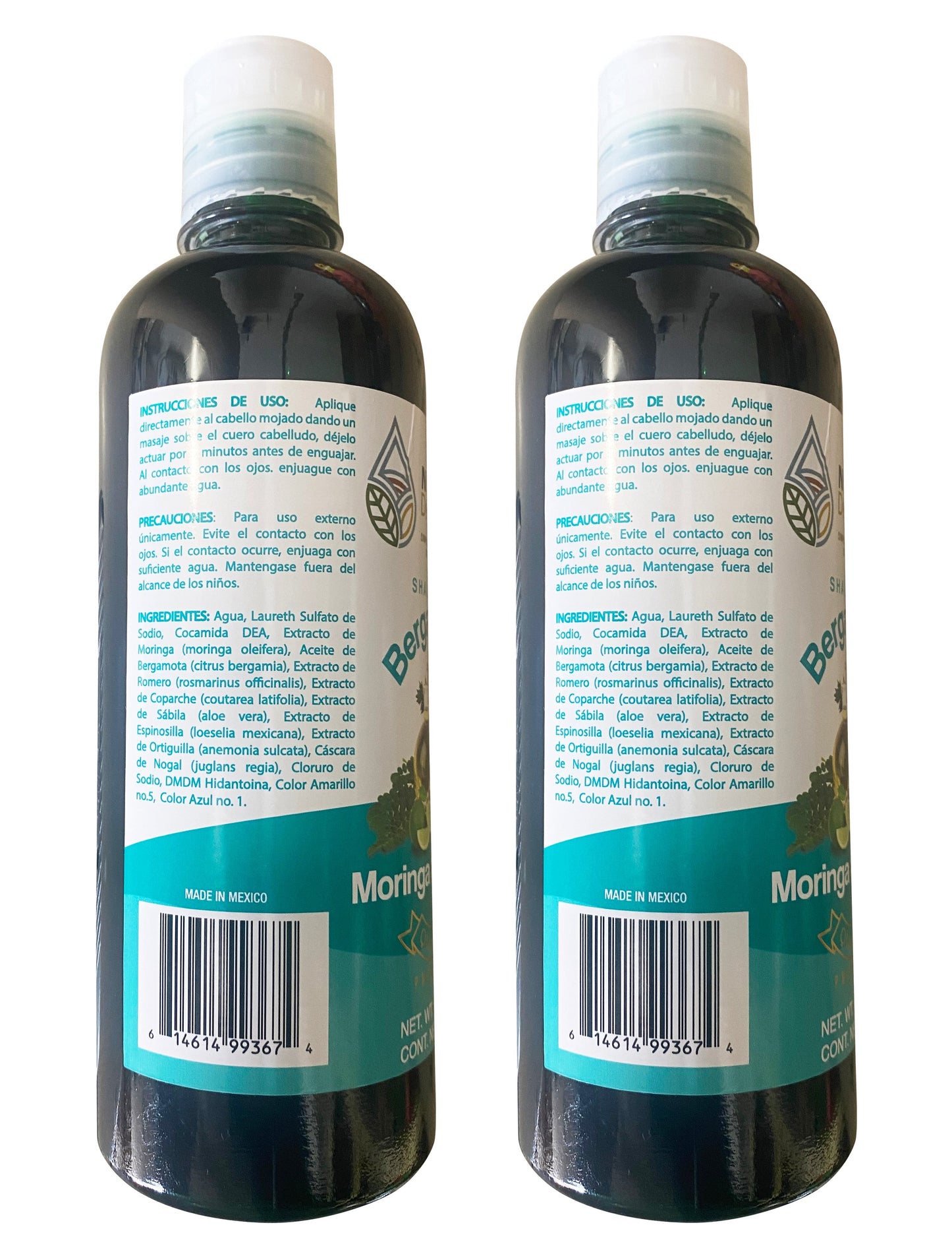 2 Pack Shampoo de Bergamota con Moringa y Romero Shampoo 16 Fl Oz Enriquecido Premium Quality