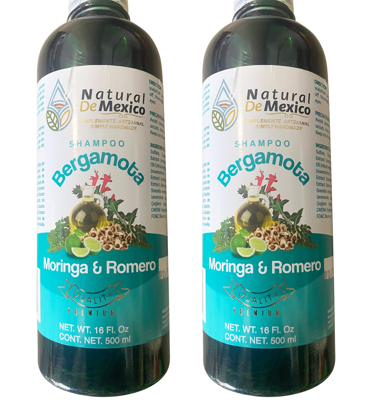 2 Pack Shampoo de Bergamota con Moringa y Romero Shampoo 16 Fl Oz Enriquecido Premium Quality