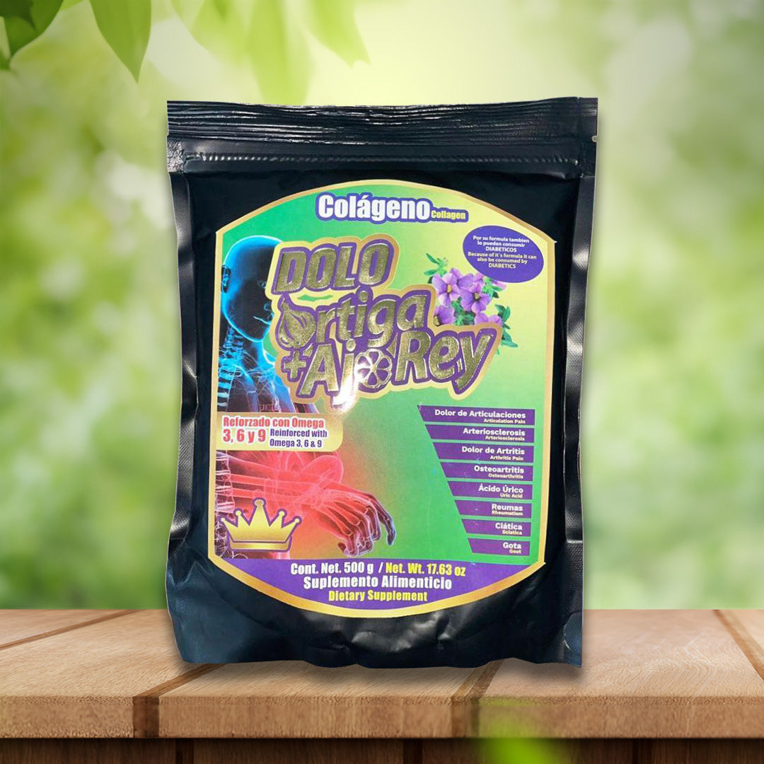 Suplemento en polvo Dolo Ortiga + Ajo Rey Reforzado con Omega 3,6 y 9 500g/ 17.63 oz