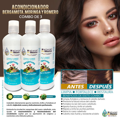 Acondicionador Bergamota Moringa y Romero Combo de 3