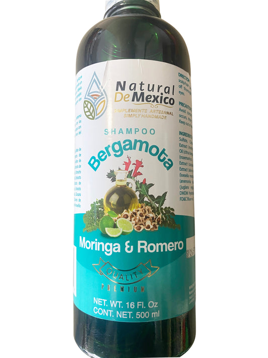 Shampoo de Bergamota con Moringa y Romero Shampoo 16 Fl Oz Enriquecido Premium Quality