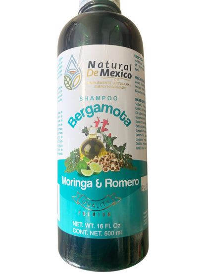 2 Pack Shampoo de Bergamota con Moringa y Romero Shampoo 16 Fl Oz Enriquecido Premium Quality