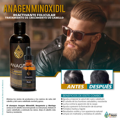 Super Shampoo ANAGEN Bergamota Minoxidil y Moringa + Serúm