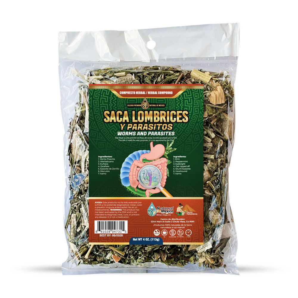 Compuesto Herbal Saca Lombrices y Parásitos 4 onzas Te Tea 4 Oz.