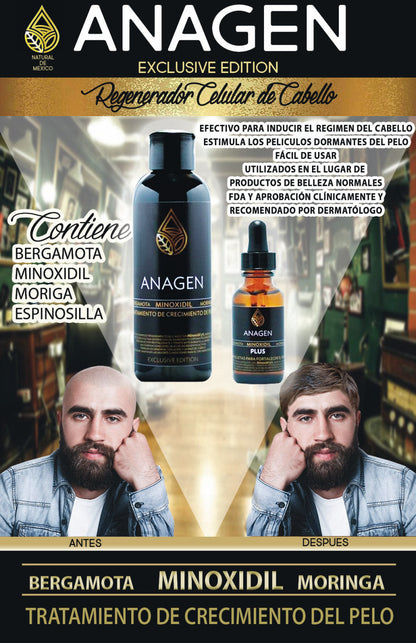 Super Shampoo ANAGEN Bergamota Minoxidil y Moringa + Serúm