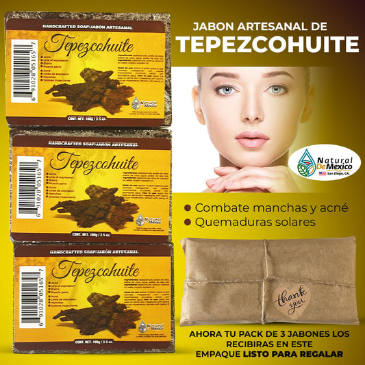 3 Pack Tepezcohuite Jabon de Barra Bar Soap