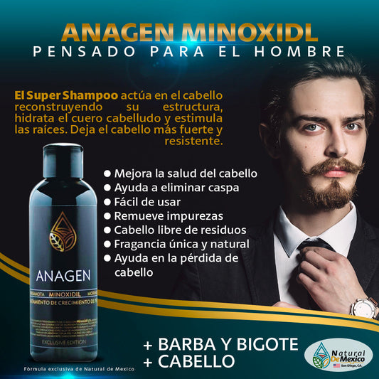 Super Shampoo ANAGEN Bergamota Minoxidil y Moringa para Hombres