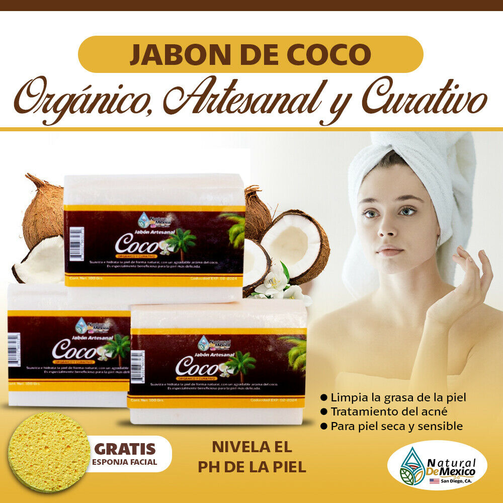 Coconut Jabon de Barra Coco Bar Soap 3 Pack