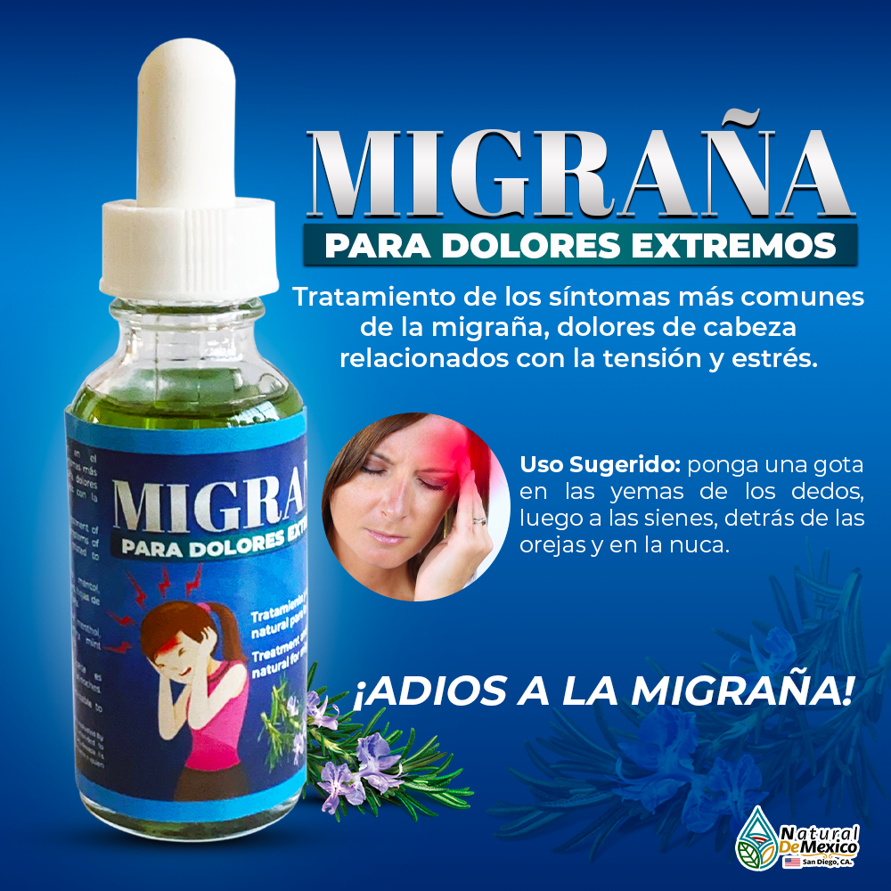 2 PACK Gotas Naturales para la Migraña tratamiento sintomas comunes demigraña